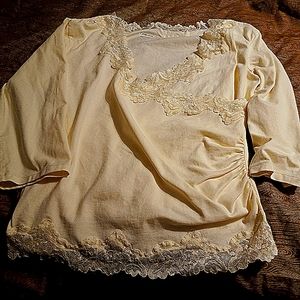 Lace trimmed deep-V surplice top